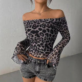 Autumn Women's T-shirt New Streetwear Fashion Long Sleeves O-Neck Tees Sexy Leopard Backless Female Versatile Knitted Clothing