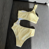 Wrinkled Asymmetric One Shoulder Female Swimwear One Piece Swimsuit Women Monokini Bather High Cut Out Bathing Suit Swim Lady