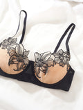 Sexy Underwire Cute Push Up Strappy Embroidered Mesh Sheer Lingerie Set See Through chick padding Panty Bra