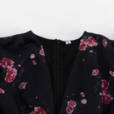 FDYOUI Elegant V-neck Floral Printed Short Dress High Street Women's Puff Sleeve High Waist Tunics Ruched Vacation Party Dresses