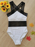 Mesh Tape Swimsuit One Piece Sexy Leopard 2026 Swimwear Women Cross High Neck Bathing Suit Female Swimming Summer Beachwear