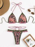 Floral Printed Halter Ruffled Frilled Bikini Women Swimwear Female Swimsuit Two-pieces Bikini set Thong Bathing Suit Swim Lady