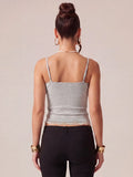Women's Summer Solid Color Slim Fit Camisoles Spaghetti Strap Stylish Lace Trim Crop Tops