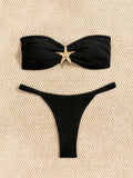 Sexy Bandeau Bikini Set 2026 Women Coffee Starfish Ornament Push Up Thong Swimsuit Brazilian Beach Bathing Suit Micro Swimwear