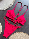 Cross Back Hollow Out Bikini Female Swimsuit Women Swimwear Two-pieces Bikini Set High Leg Cut Bather Bathing Suit Swim Lady