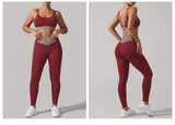 Summer Color-block Yoga Sets Women Thin Strap Open Back Shockproof Sports Bra Tight High Waist Leggings Training Fitness Suits