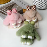 Bag Accessories Fashion Pluff Bunny Keychain Fluffy Lovely Play Dead Rabbit Cute 13cm Rabbit Fur Keychain Women