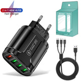 3in1 Cable 45W USB Charger Fast Charge QC 3.0 Wall Charging For iPhone 14 13 Samsung Xiaomi Mobile EU US Plug Adapter Travel
