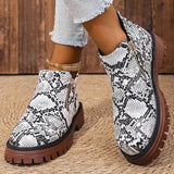 Fashion Snake Print Ankle Boots Women Spring Autumn Plus Size 36-43 Platform Boots for Woman Zipper Up Round Toe Botas Lady