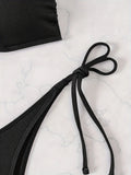 ZTVitality Sexy Bandeau Rib Knit Tie Side Black Bikini Set 2024 Biquini New Arrival Padded Strapless Swimsuit Women's Swimwear