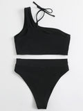 Asymmetric One Shoulder High Waist Bikini Women Swimsuit Female Swimwear Two-pieces Bikini Set Tummy Cut Out Bathing Suit Swim