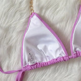 2026 Sexy Bikini Women Swimwear Swimsuit Luxury Rhinestone Metal Chain Halter Purple Triangle Beach Bikinis Set Bathing Suit New
