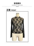 European and American autumn elegant and fashionable women's lace fungus slim long-sleeved top