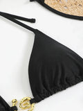 Sexy Black Bikini Set Women Green Metal Ring Designer Push Up Swimwear 2025 Brazilian Beach Bathing Suit Thong Swimsuit Biquini