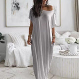 Slash Neck Nightgown Short-Sleeve Shirt Dress Soft Touch Breathable Fabric Fit Women's Cozy Sleepwear Nightwear Summer Fashion