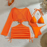 With Long Sleeve Cover Up Halter Bikini Women Swimwear Female Swimsuit Three-pieces Bikini set Bather Bathing Suit Swim V5123
