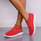 Women's Slip-On Crystal Sneakers 2025 Breathable Mesh Plus Size 35-43 Casual Flats Women Comfort Soft Sole Running Walking Shoes