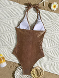 SnakeSkin Halter V Neck Backless Female Swimwear One Piece Swimsuit Women Monokini High Cut Bathing Suit Swim Bodysuit Beachwear