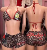 Leopard print sexy two-piece hot girl nightclub style shorts set