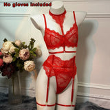 Toucheart Sexy Lingerie Suit for Women Lace Patchwork Halter Bra Set Solid Color Sexy Mesh See-through Garters Underwear Set New