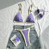 Splicing Ribbed High Cut Ring Mini Micro Bikini Women Swimwear Female Swimsuit Two-pieces Bikini Set Bathing Suit Swim Beachwear