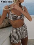Plaid V Neck Shorts Female Swimsuit High Waist Bikini Women Swimwear Two-Pieces Bikini Set Padded Bather Bathing Suit Swim V8272