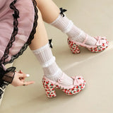 Big Size 43 High Quality Women's y2k Block High Heels Sweet Strawberry Print Mary Jane Pumps Black Pink Platform Lolita Shoes
