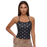 Women's Summer Halter Neck Tops Fashion Sleeveless Dota Print Slim Fit Cami Tops