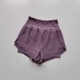 Women's yoga shorts, summer mesh fake two-piece quick drying anti glare fitness high waisted yoga pants