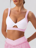 Sexy Detachable Sports Bra Women Color Contrast Hollow Out Front Twisted Gym Workout Yoga Underwear Athletic Training Crop Top