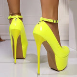 Zoki Fashion Pink Stiletto Heel Pumps Women Plus Size Super High Heel Shoes Woman Patent Leather Ankle Buckle Party Shoes 45