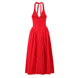 Foridol Summer Spring White Cotton Women's Dress Backless Halter Midi Party Dresses Elegant Vinatge A-line Vestidos 2025 New In