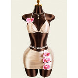 XS - L With Skirt 3D Flower Halter Bikini Women Swimwear Female Swimsuit Three-Pieces Bikini Set Bather Bathing Suit Swim V8065
