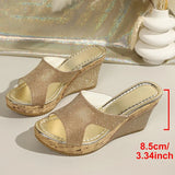 Gold Silver Crystal Wedges Sandals Women Fashion Plus Size 43 Chunky Heels Slippers Woman 2026 Summer Peep Toe Platform Sandles