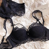 MOYISU Sexy French Lace Bralette Small Bust Cup Bra Set with Removable Straps & Push Up Pads, Soft Underwire Thin Girls Bra Top