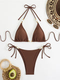 New Halter Pearls Bikini Women Swimwear Female Swimsuit Two-pieces Bikini set High Leg Cut Padded Bather Bathing Suit Swim K7194