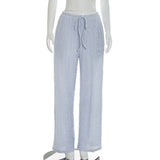 Women's trousers, fashionable and versatile, solid color, drawstring straight trousers, beach sun protection trousers
