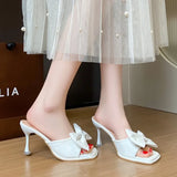 Slim Heel Slippers Women Spring Summer 2026, Princess Style Butterfly Bow High Heels, Cool Slippers