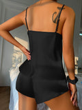 Summer Satin Silk Pajamas Set for Women Sleepwear Deep V Neck Cami Top and Elastic Waistband Shorts Homewear Loungewear