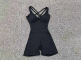 Adjustable double straps Open back  V shape back design Scrunch butt No front seam Flatlock Inseam  Removable pads BODYSUIT