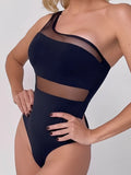2026 Mesh Swimsuit One Piece Shoulder Sexy Solid Swimwear Women Black Bathers Bathing Swimming Swim Suit Beachwear Summer XXL