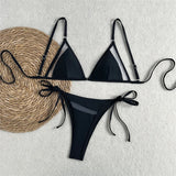 Sexy Mesh Sheer Bikini Female Swimsuit Women Swimwear High Leg Cut Strappy Bather Bathing Suit Swim Two-pieces Bikini set K8070
