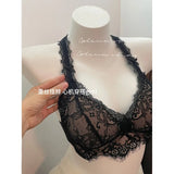 Elegant French Halter Neck Bra Set, Lace Wireless Bralette for Small Bust, Push Up Sensual Underwear Bralette & Panty MOYISU Bra