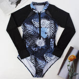 Sports Women's Rashguard Long Sleeves One Piece Swimsuit 2026 Sexy Floral Swimwear Printed Monokini Surf Bathing Suit Bodysuit