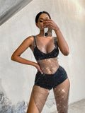 2026 New Fishnet Long Dress V-neck Mesh Sparkling Rhinestone Crystal Swimsuit Bikini Cover Up Beach Bathing Suit Women Cover Ups