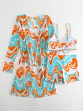 New Sexy 3 Pieces Suit for Women Neck Hanging Bikini Set+Cover-up Swimwear Sunproof Tankini High Waist Shorts Swimsuit Beachwear