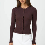 Autumn Winter Sweater Cardigan Women Solid Color Long Sleeve Round Neck Button Up Ribbed Knitwear Slim Coat