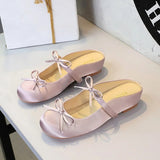 BIGTREE Satin Bow With One Strap With Shallow Mouth Half-Tugging Women's Hollow Inner Heightened Round-Head Sandals Comfortable