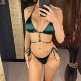 Sexy Diamond Rhinestone Halter Bikini Female Swimsuit Women Swimwear Two-Pieces Bikini Set Bather Bathing Suit Swim Lady V4114