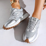 Fashion Thick Sole Silver Sneakers Women 2026 Plus Size 43 Breathable Platform Sport Shoes Woman Anti Slip Lace Up Running Shoes